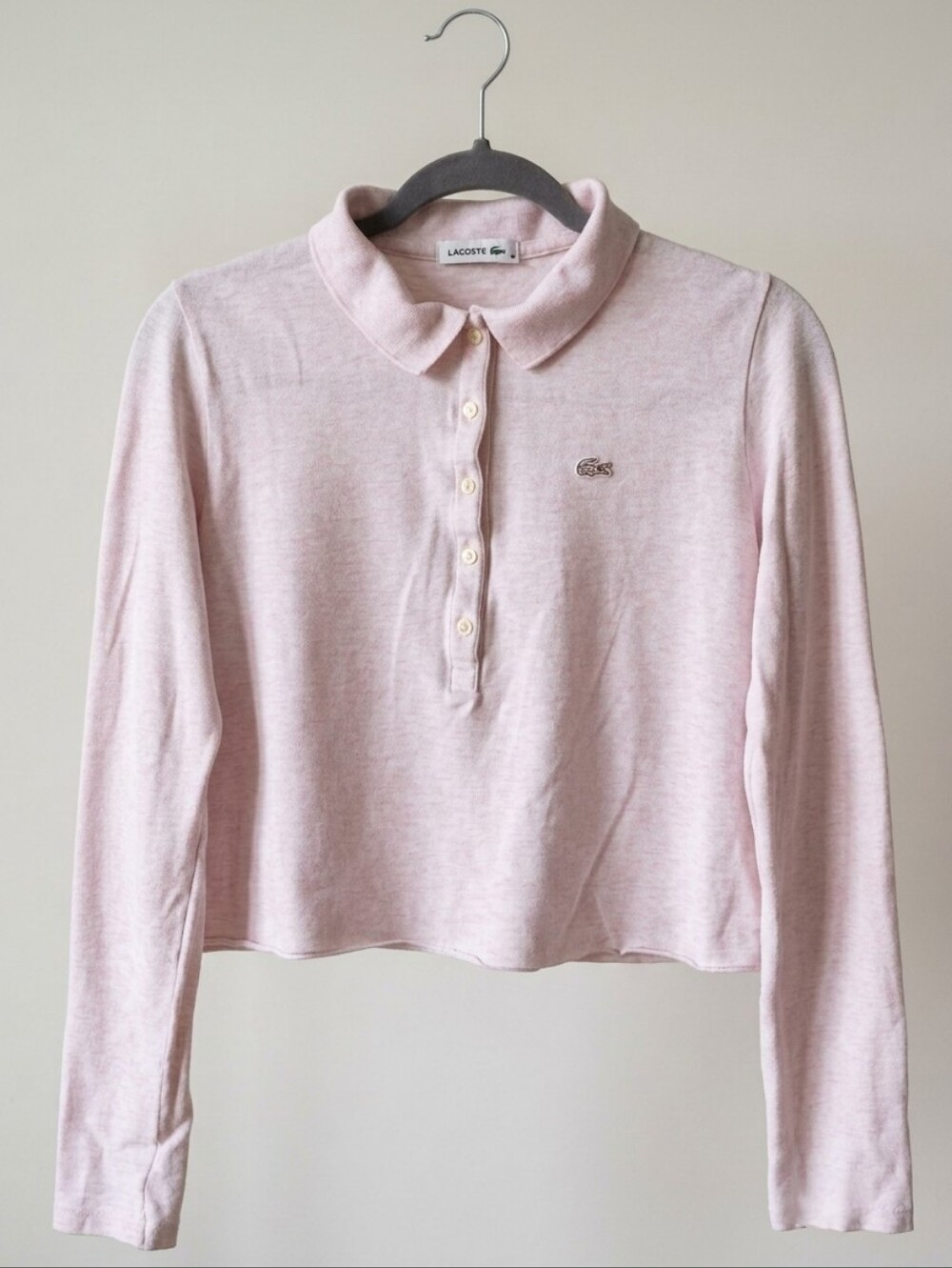 Lacoste Women Long Sleeve Light Pink Polo Crop Top
